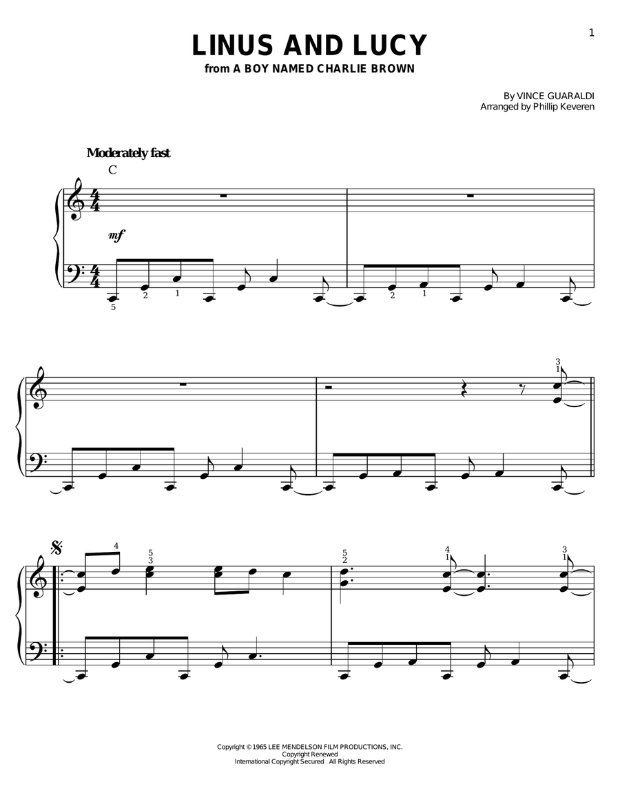Linus And Lucy (arr. Phillip Keveren) Easy Piano scores gallery preview page 1