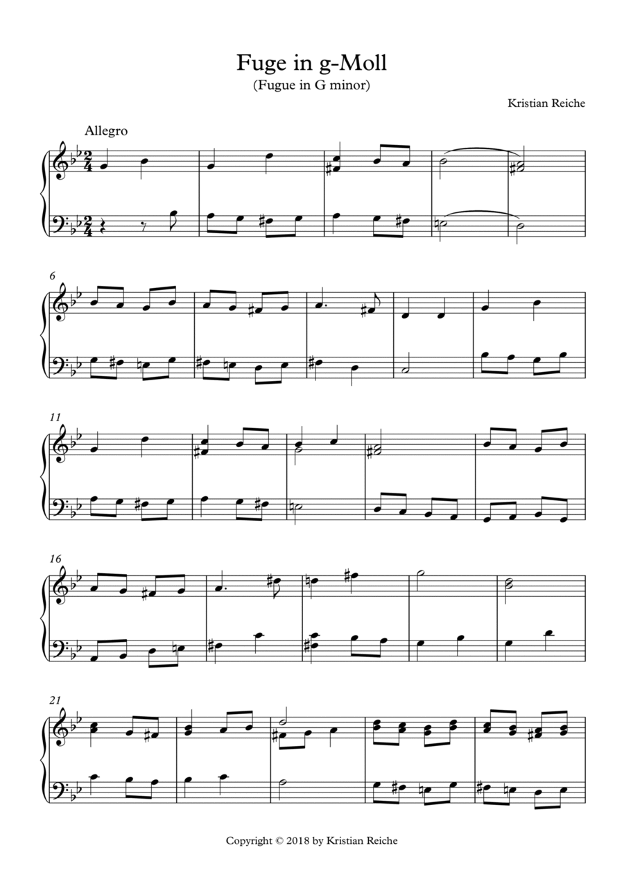 Fuge in g-Moll (Fugue in G minor) Piano Solo scores gallery preview page 1