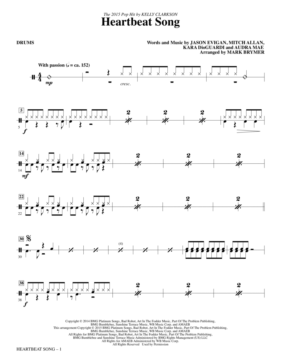Heartbeat Song (arr. Mark Brymer) - Drums Choir scores gallery preview page 1