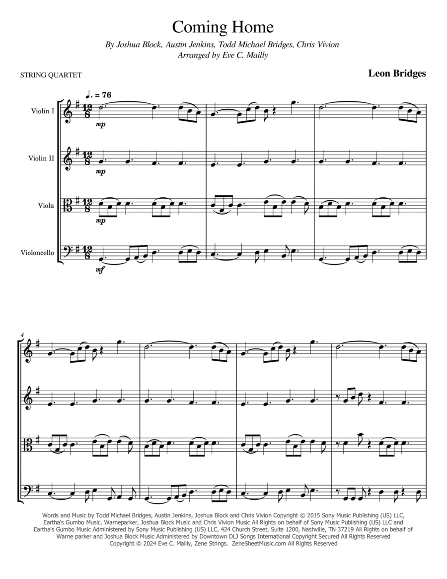 Coming Home String Quartet scores gallery preview page 1