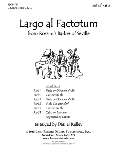 Largo al Factotum from Rossini's Barber of Seville for Two Violins & Piano (Two Flutes, Two Oboes, T
