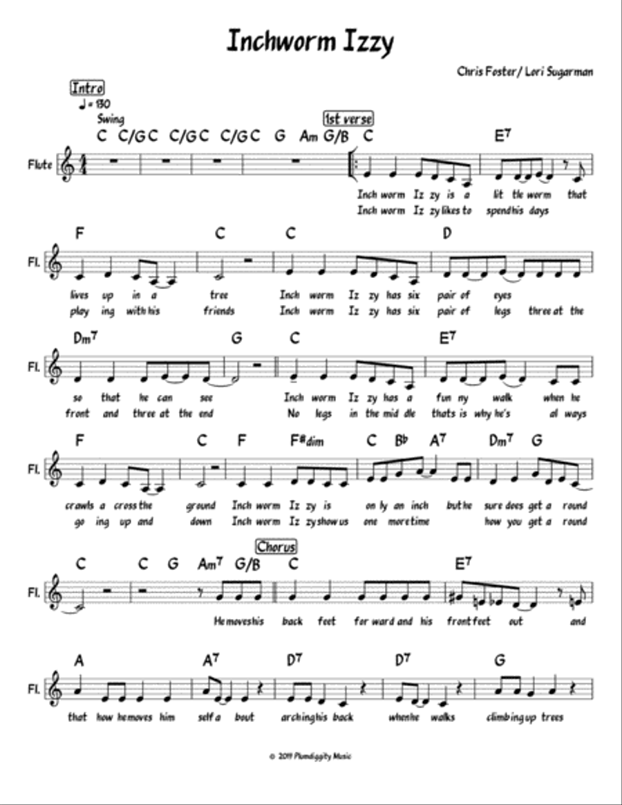 Inchworm Izzy - Lead Sheet Piano, Vocal, Guitar scores gallery preview page 1