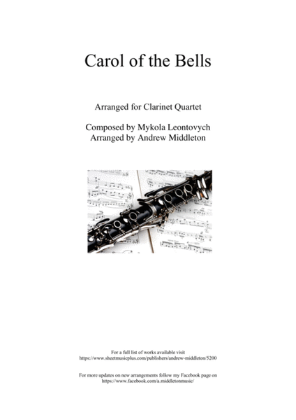 Carol of the Bells arranged for Clarinet Quartet image number null
