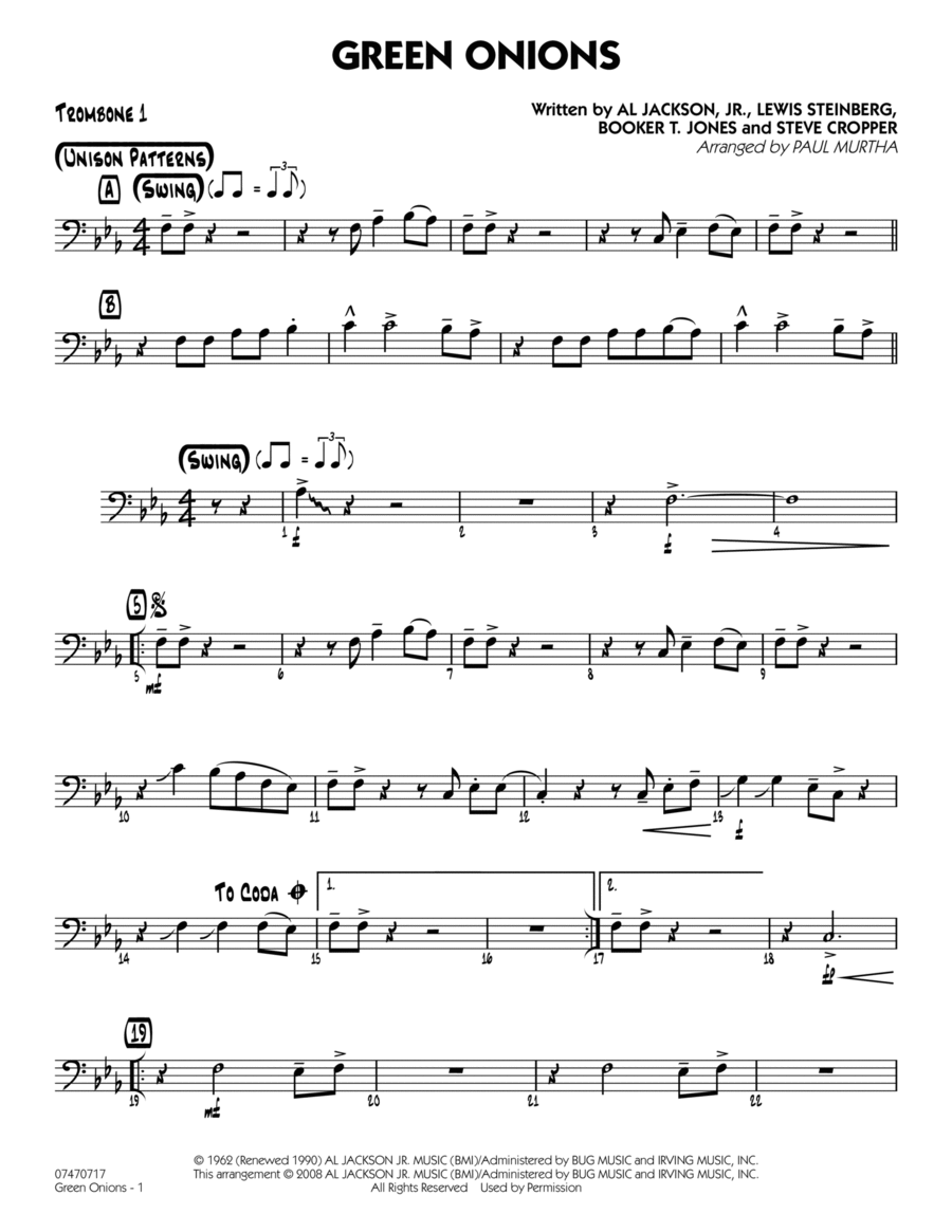 Green Onions - Trombone 1 Trombone scores gallery preview page 1