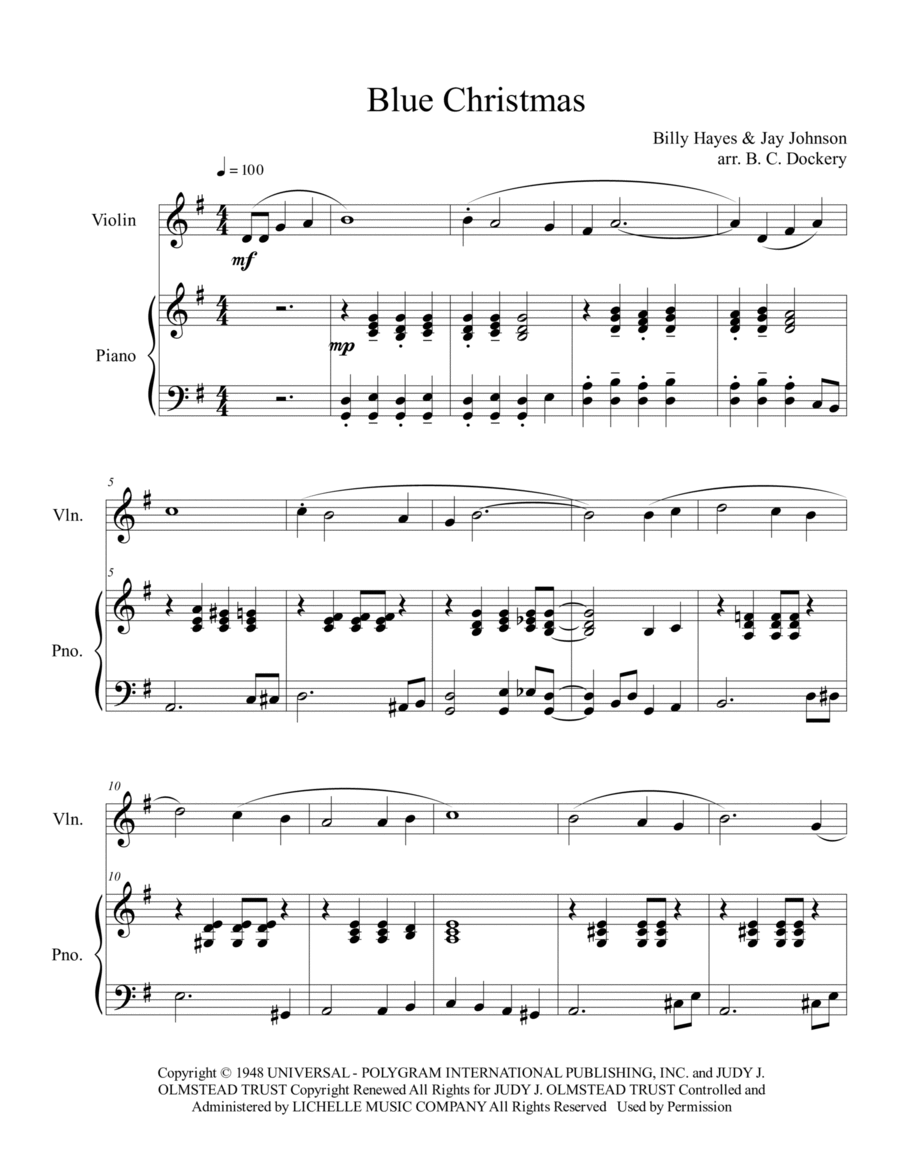 Blue Christmas Violin Solo scores gallery preview page 1