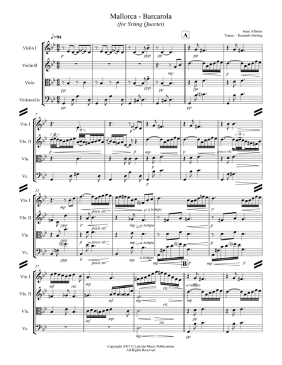 Mallorca – Barcarola (for String Quartet) String Quartet scores gallery preview page 2