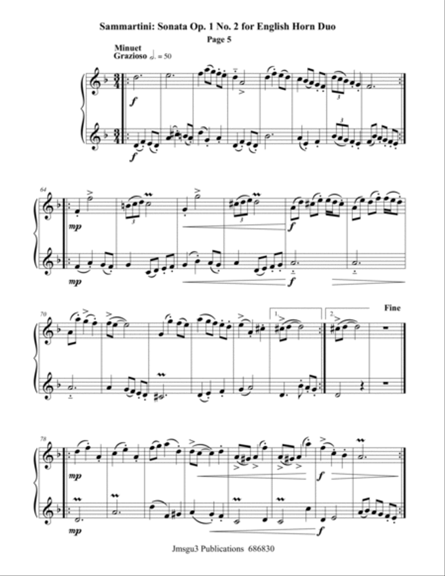 Sammartini: Sonata Op. 1 No. 2 for English Horn Duo English Horn scores gallery preview page 5