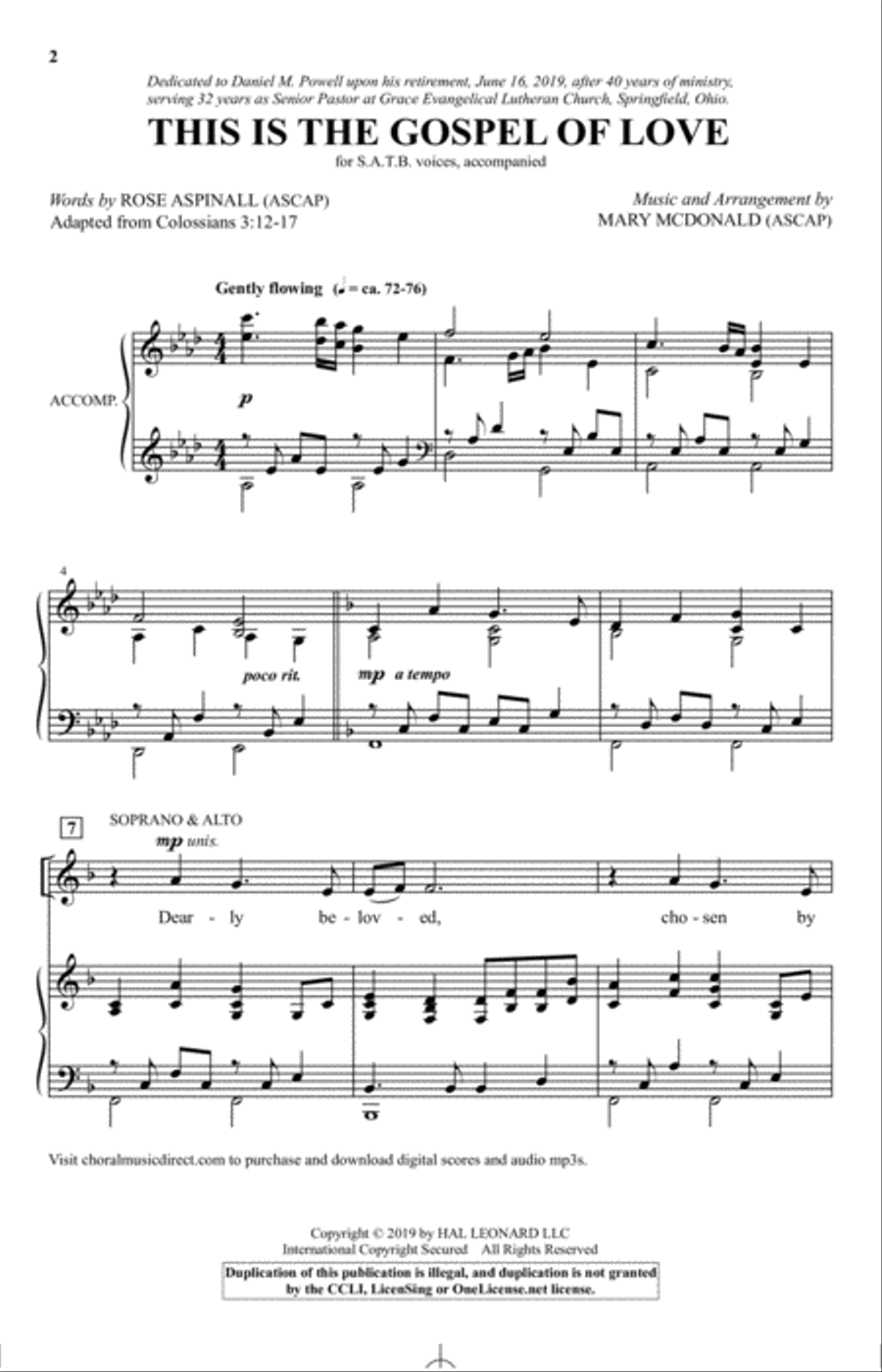 This Is The Gospel Of Love (arr. Mary McDonald) 4-Part scores gallery preview page 1