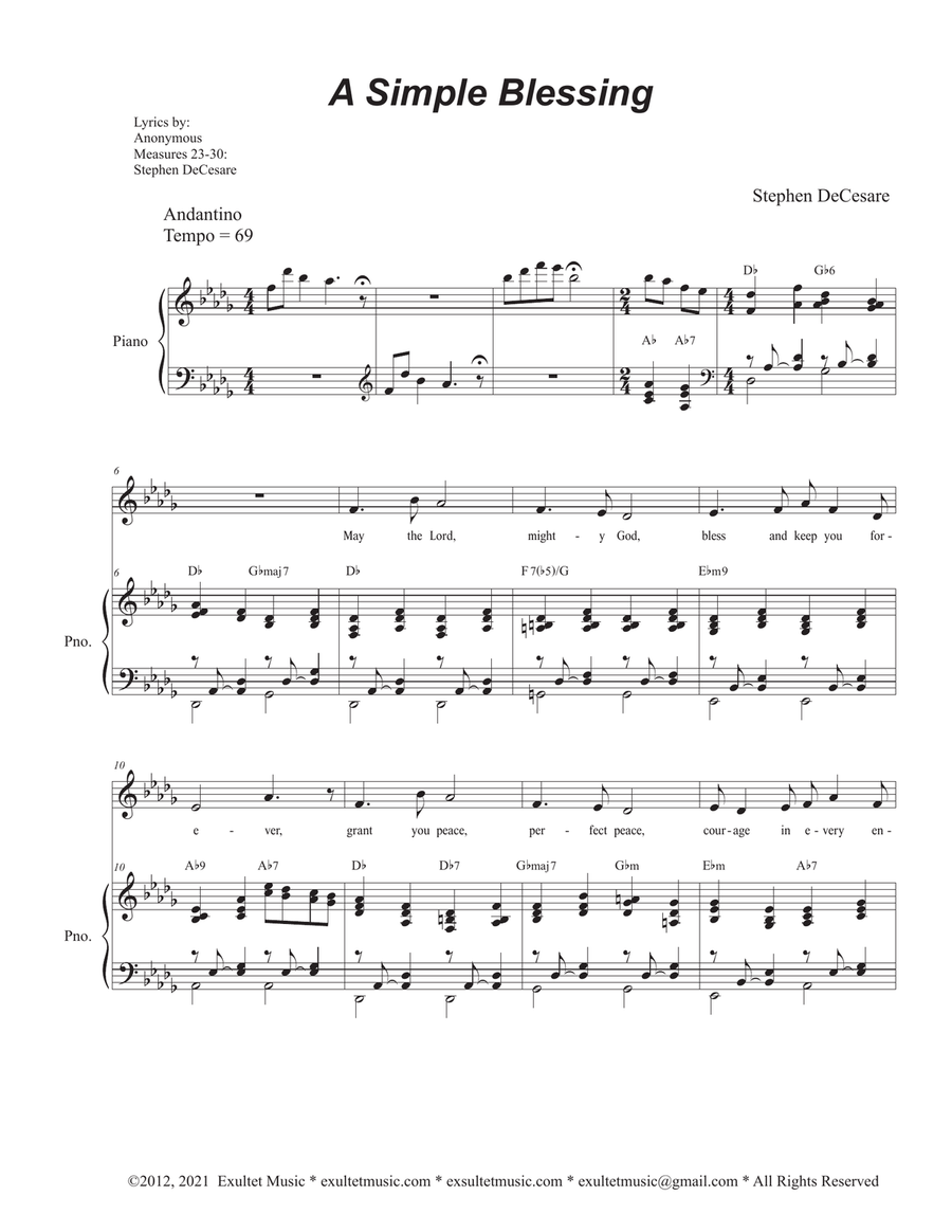 A Simple Blessing (Vocal Solo) Piano, Vocal scores gallery preview page 1