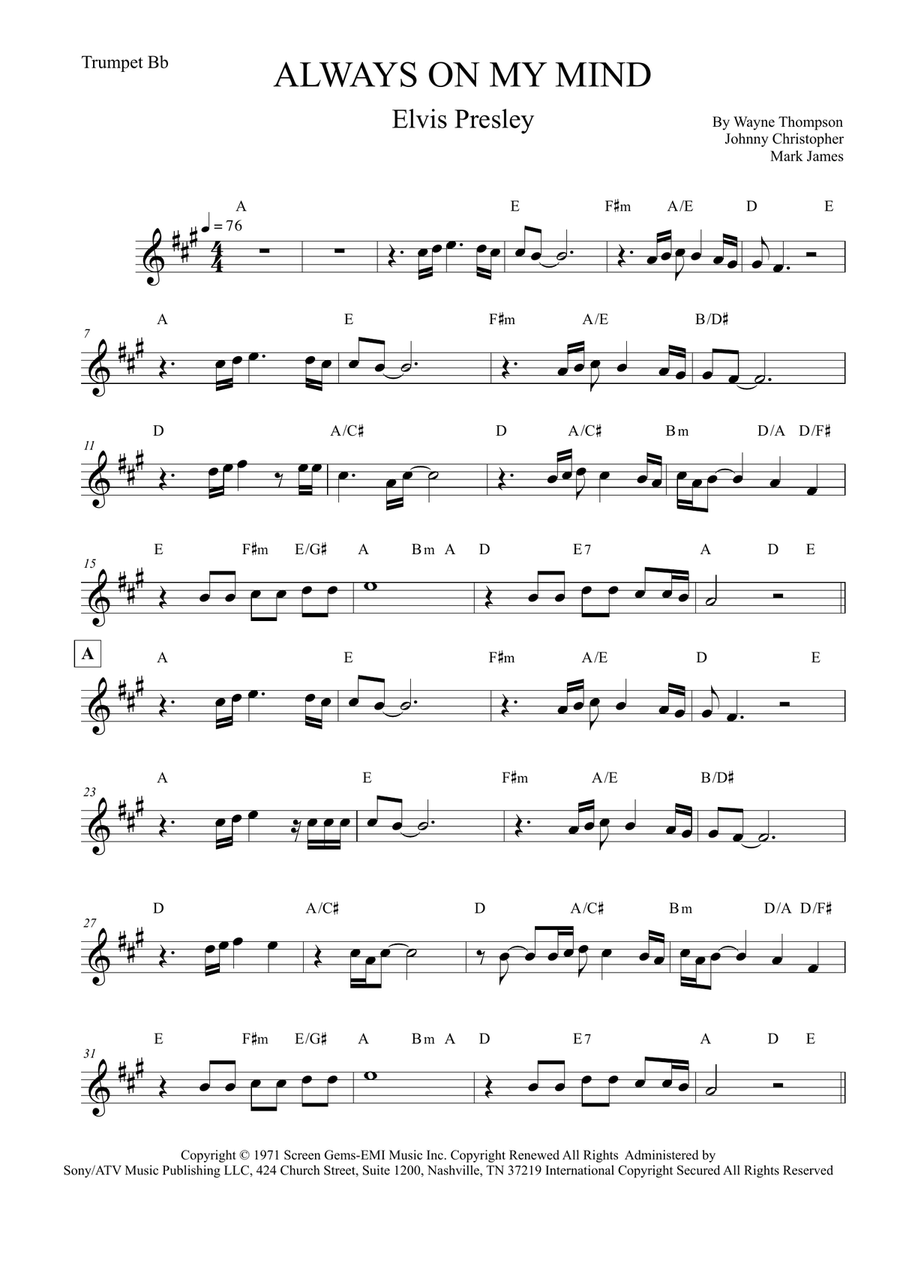 Always On My Mind B-Flat Trumpet scores gallery preview page 1