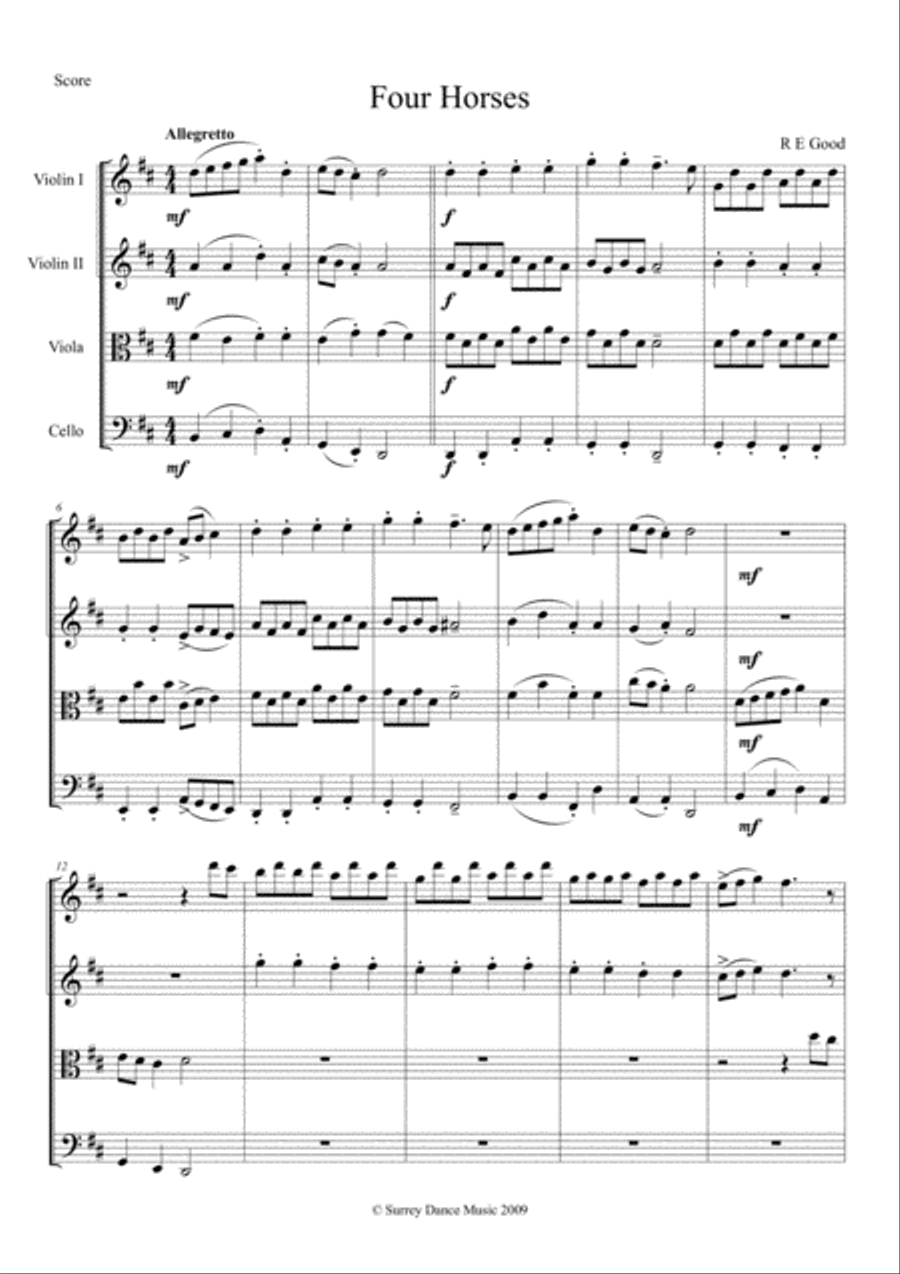 Four Horses (Tea At The Savoy) String Quartet scores gallery preview page 1