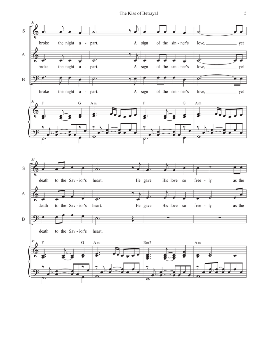 The Kiss of Betrayal (SAB) 3-Part scores gallery preview page 5