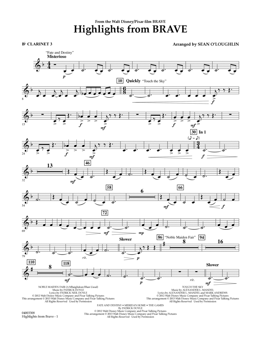 Highlights From Brave - Bb Clarinet 3 Concert Band scores gallery preview page 1