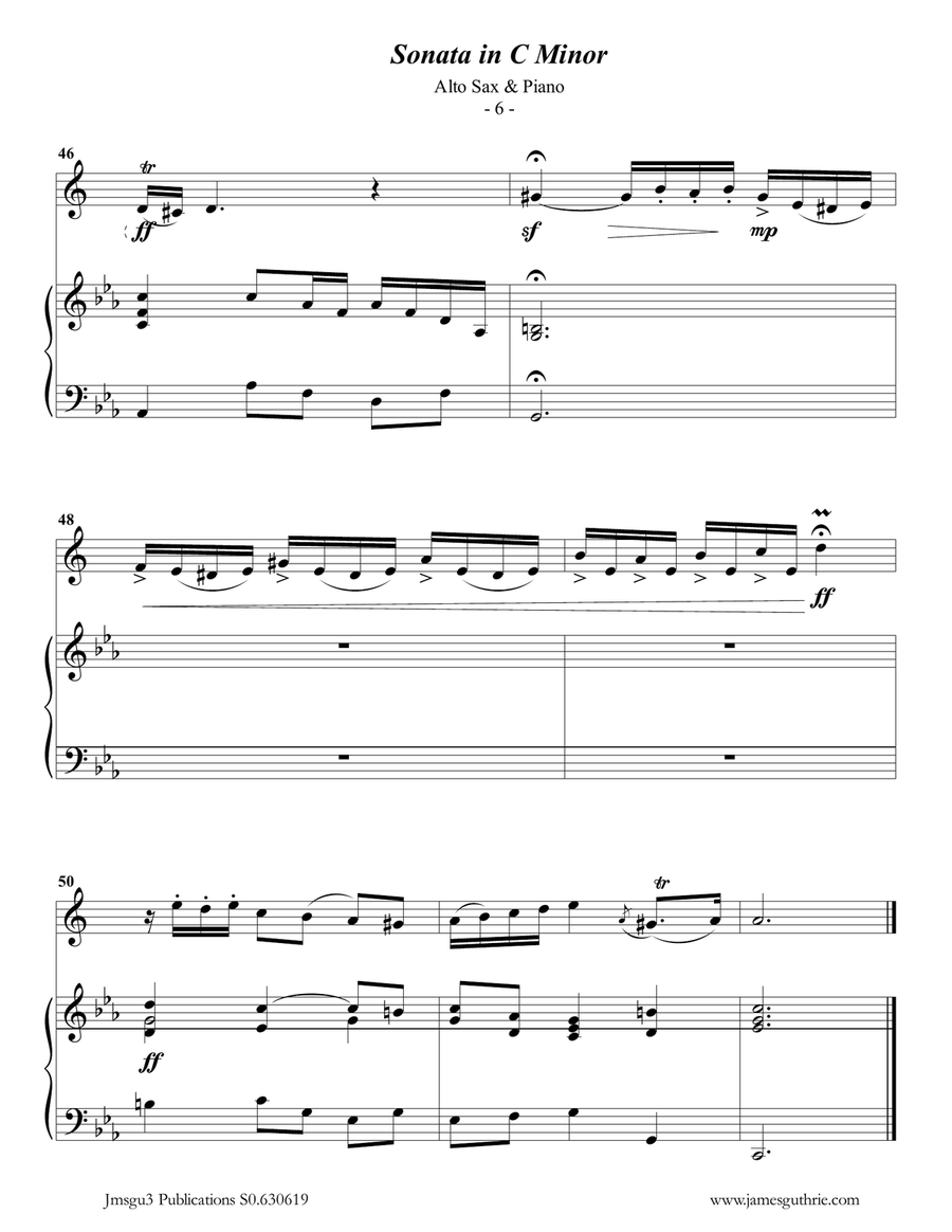 Telemann: Sonata in C Minor for Alto Sax & Piano Alto Saxophone scores gallery preview page 6