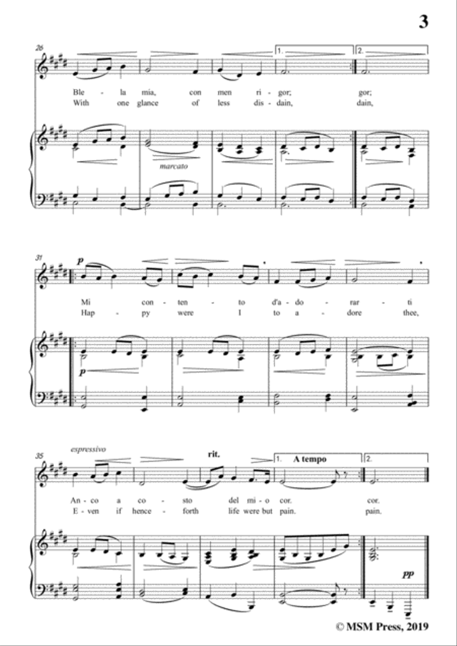 Scarlatti-Non vogl'io se non vederti,in E Major,for Voice and Piano Voice Solo scores gallery preview page 5