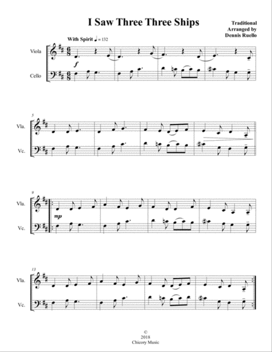 I Saw Three Ships - Viola and Cello Duet - Intermediate String Duet scores gallery preview page 1