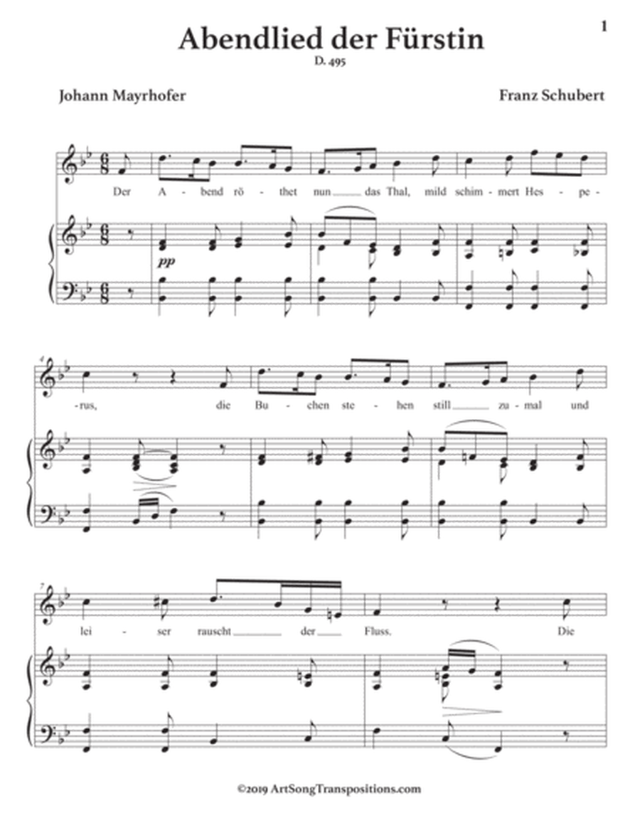 SCHUBERT: Abendlied der Fürstin, D. 495 (transposed to B-flat major)