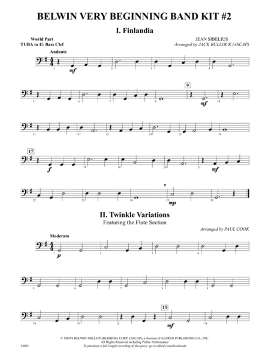 Belwin Very Beginning Band Kit #2: (World Part) E-flat Tuba B.C. Concert Band scores gallery preview page 1