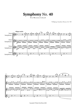 Book cover for Symphony No. 40 by Mozart for Tenor Sax Quartet