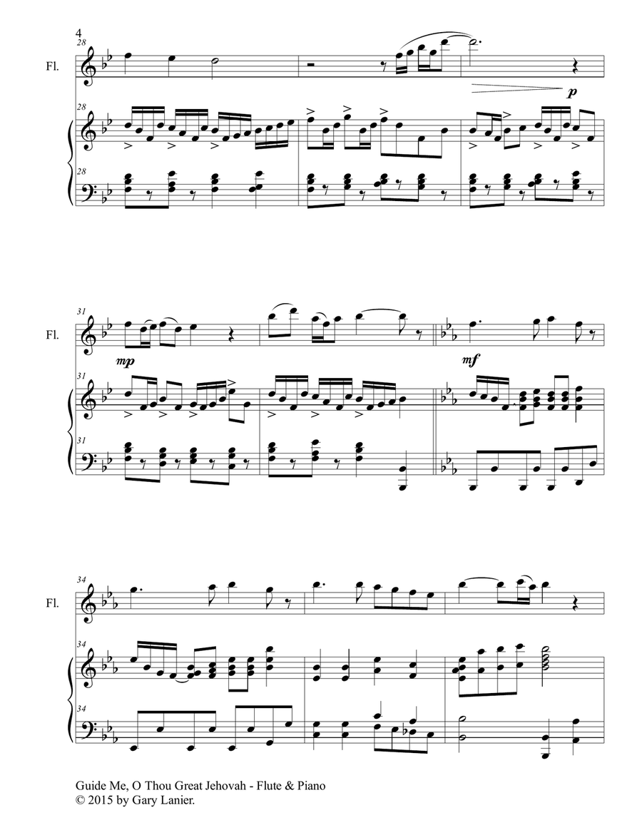 GUIDE ME, O THOU GREAT JEHOVAH (Duet – Flute and Piano/Score and Parts) Woodwind Duet scores gallery preview page 5