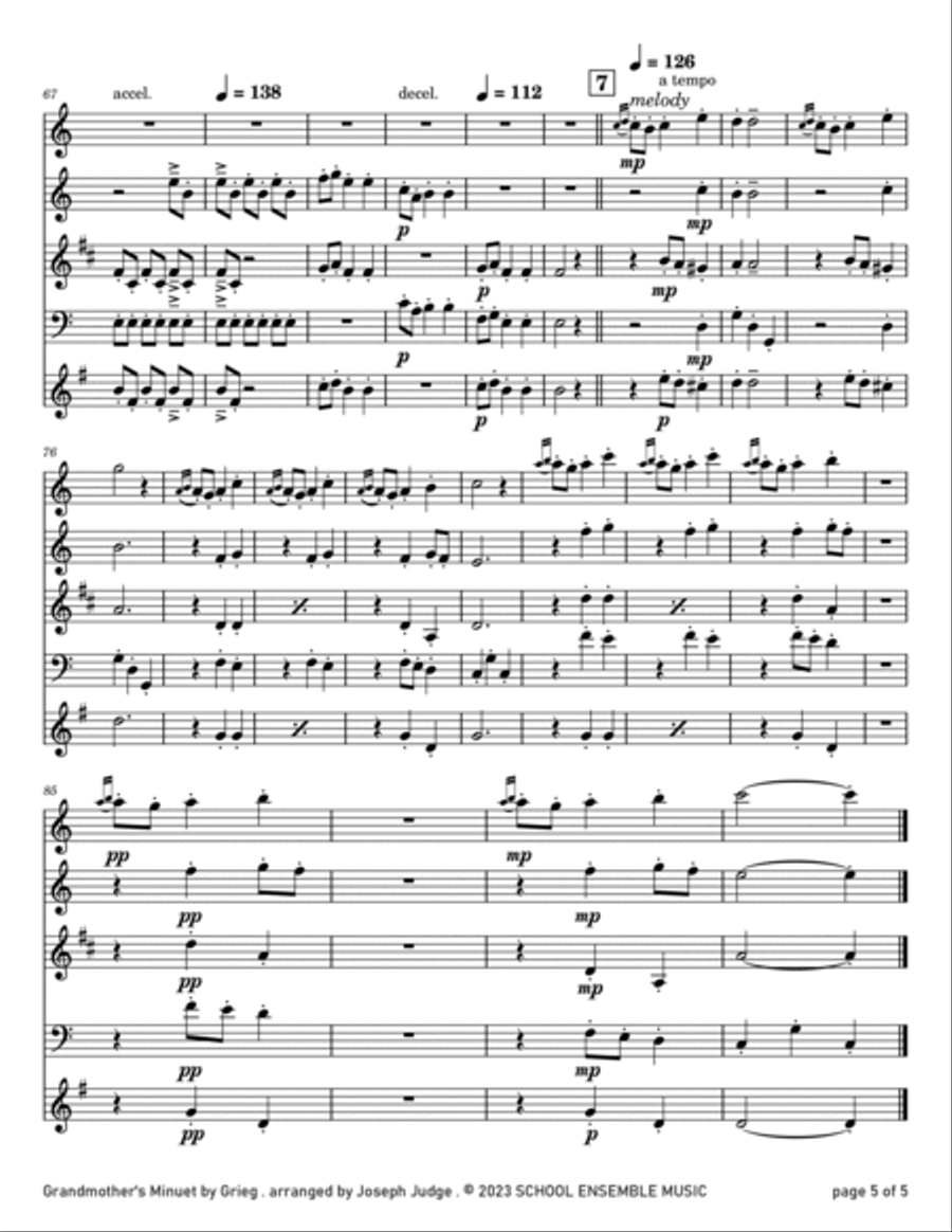 Grandmother's Minuet by Grieg for Woodwind Quartet in Schools Woodwind Quartet scores gallery preview page 5