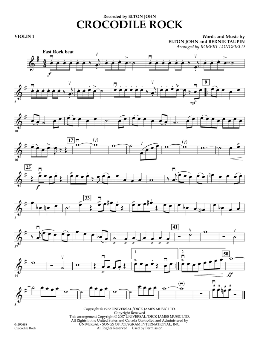 Crocodile Rock - Violin 1 Orchestra scores gallery preview page 1