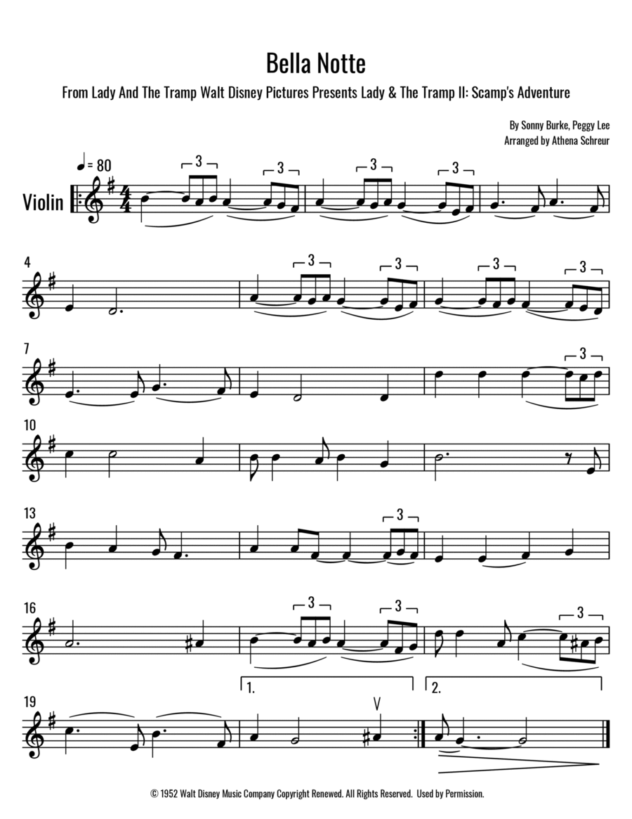 Bella Notte Violin Solo scores gallery preview page 1