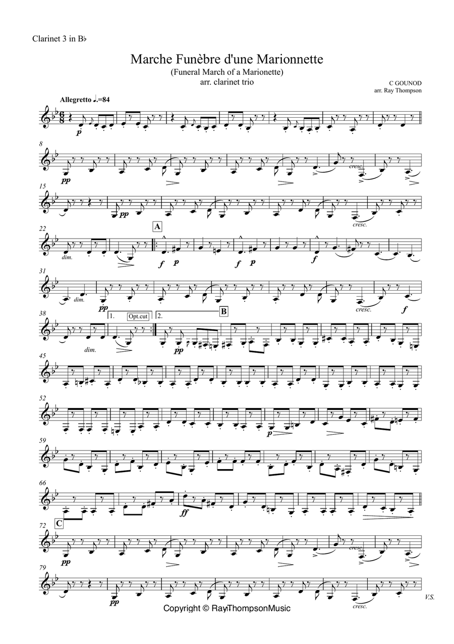 Gounod: Funeral March of a Marionette (Marche Funèbre d’une Marionette)”Hitchcock” - clarinet trio Clarinet Trio scores gallery preview page 5