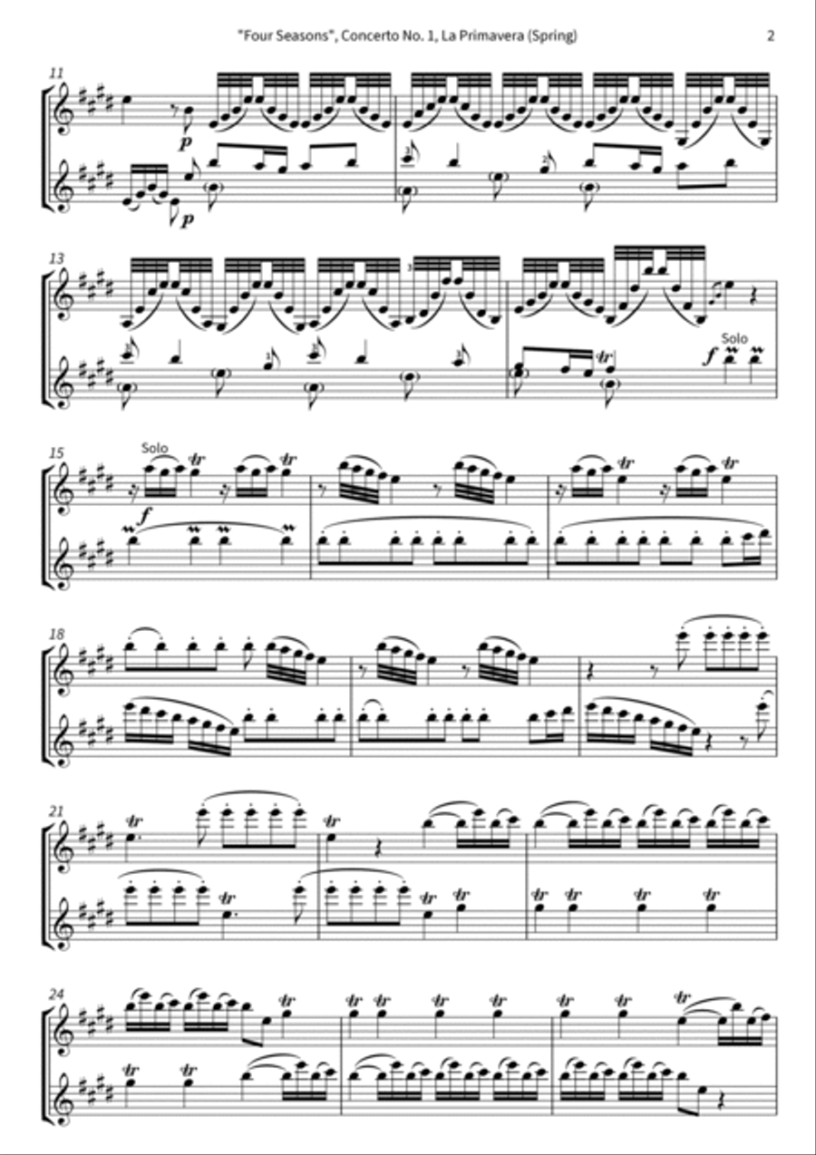 Four Seasons, Concerto No. 1, La Primavera (Spring) String Duet scores gallery preview page 4