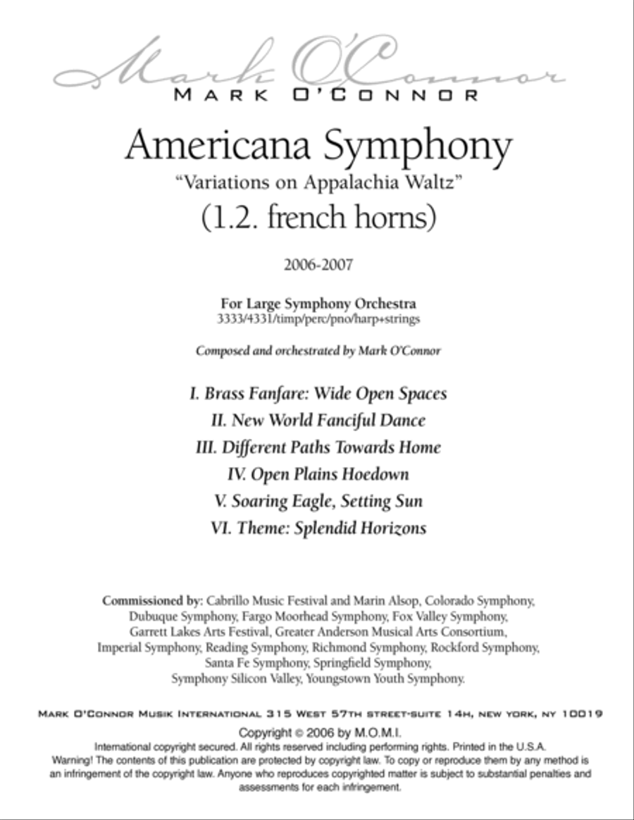 Americana Symphony "Variations on Appalachia Waltz" (brass parts – symphony orchestra) image number null