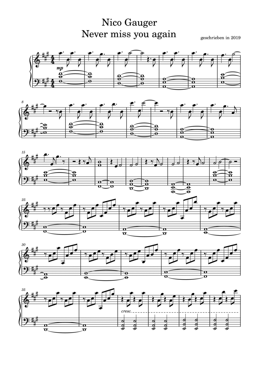 Never miss you again Piano Solo scores gallery preview page 1