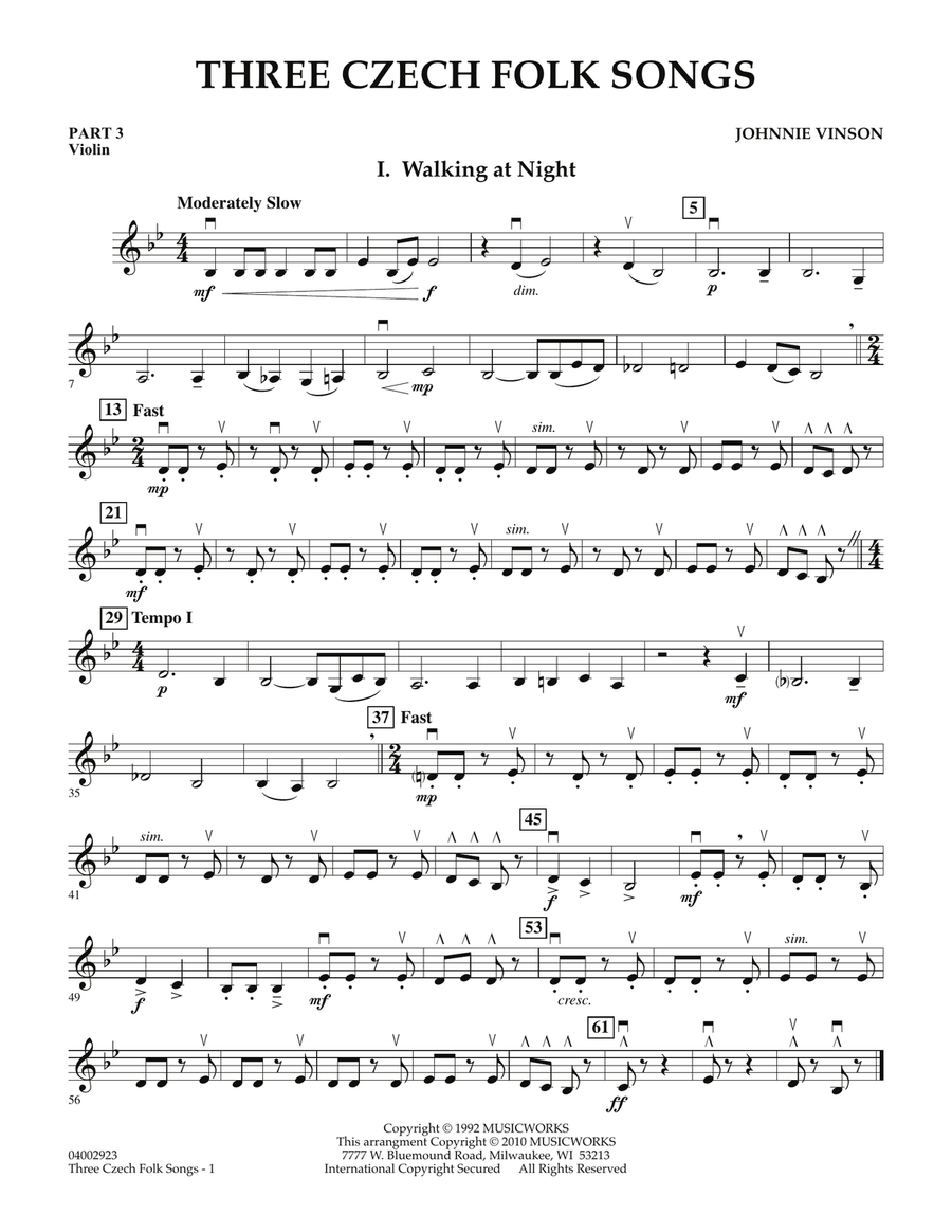 Three Czech Folk Songs - Pt.3 - Violin Concert Band scores gallery preview page 1