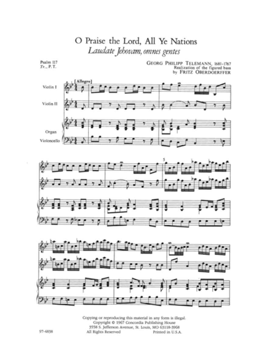 O Praise the Lord, All Ye Nations / Laudate Jehovam, Omnes Gentes / Psalm 117 4-Part scores gallery preview page 3