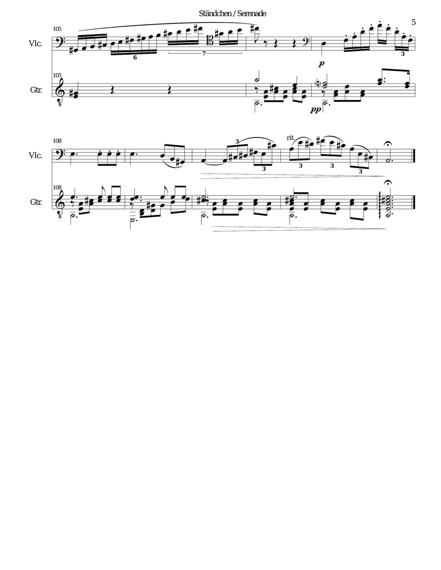 Ständchen (Serenade) (after Theobald Böhm) for cello and guitar String Duet scores gallery preview page 5