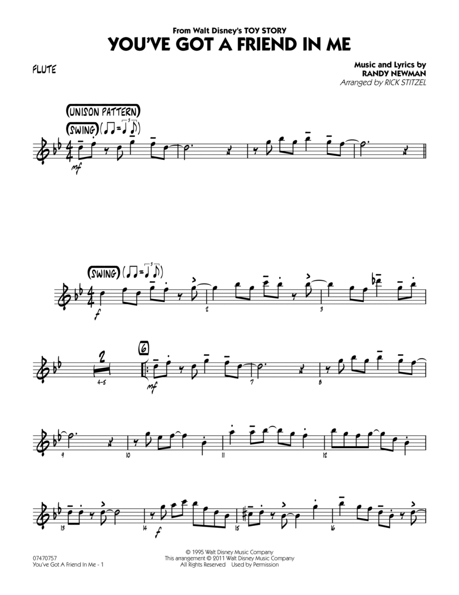You've Got A Friend In Me (Wheezy's Version) (from Toy Story 2) (arr. Rick Stitzel) - Flute Jazz Ensemble scores gallery preview page 1