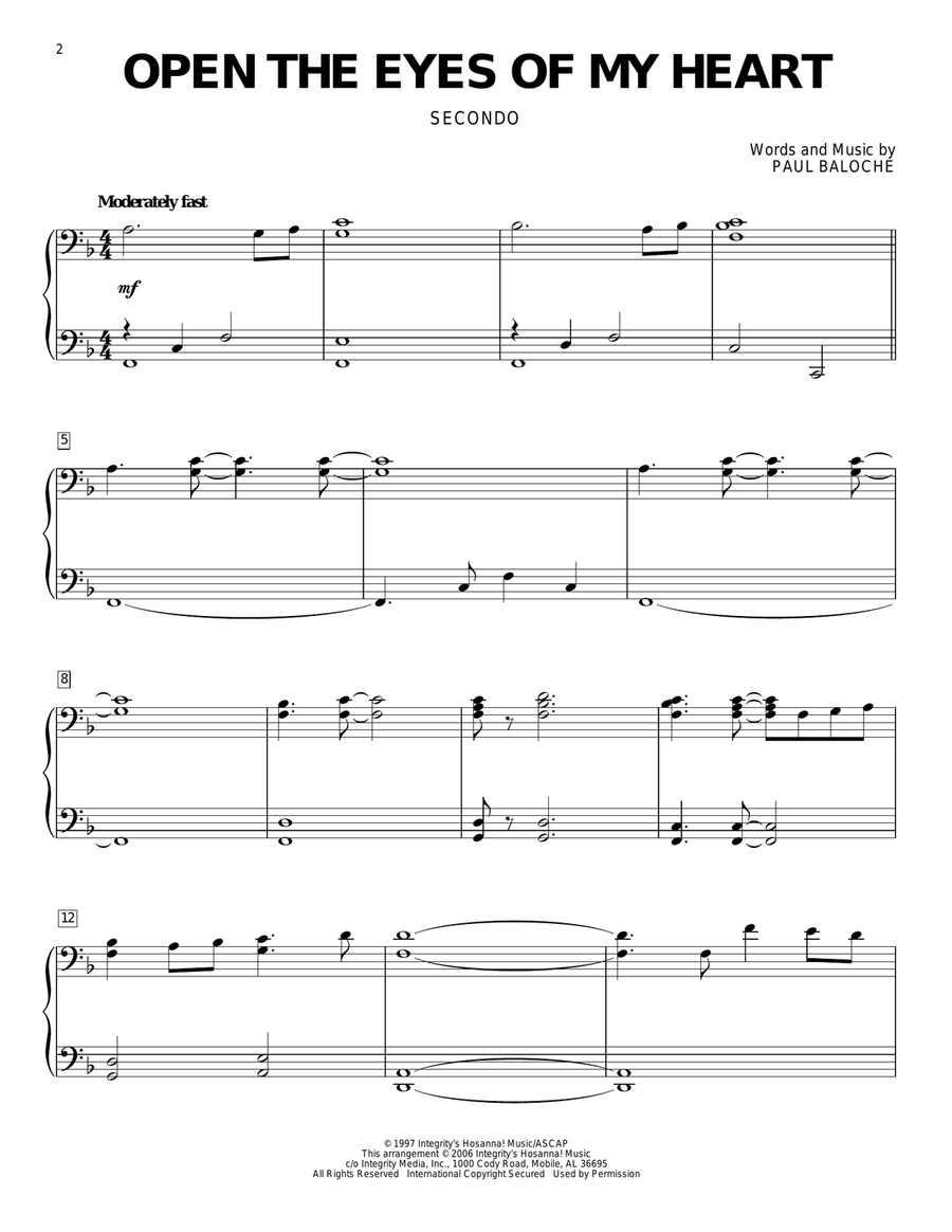 Open The Eyes Of My Heart Piano Duet scores gallery preview page 1