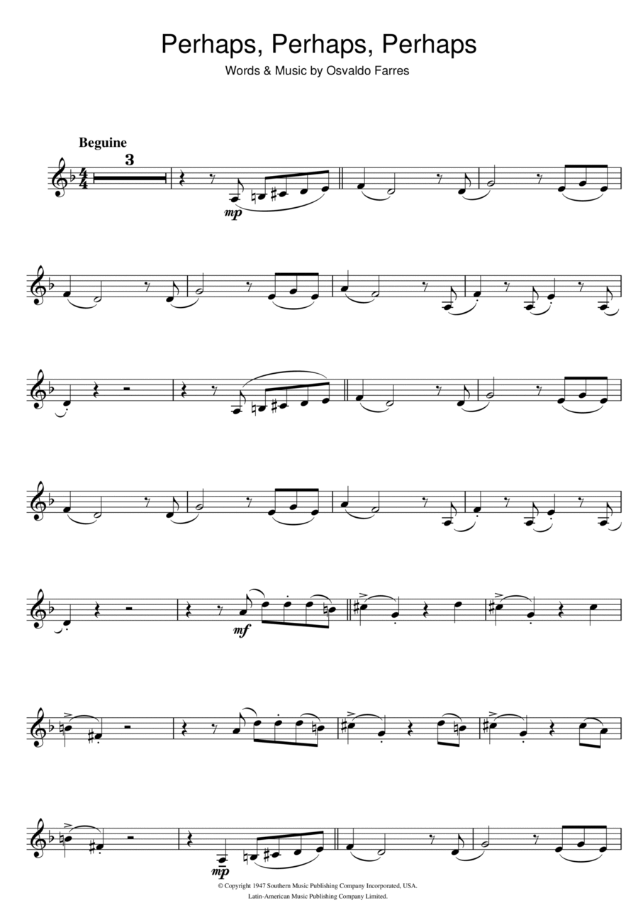 Perhaps, Perhaps, Perhaps (Quizas, Quizas, Quizas) Clarinet Solo scores gallery preview page 1