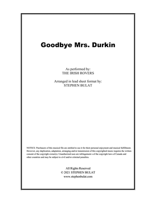 Goodbye Mrs. Durkin (Irish Rovers) - Lead sheet in original key of C/D