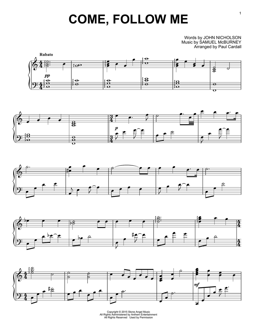 Come, Follow Me Come, Follow Me Piano Solo scores gallery preview page 1
