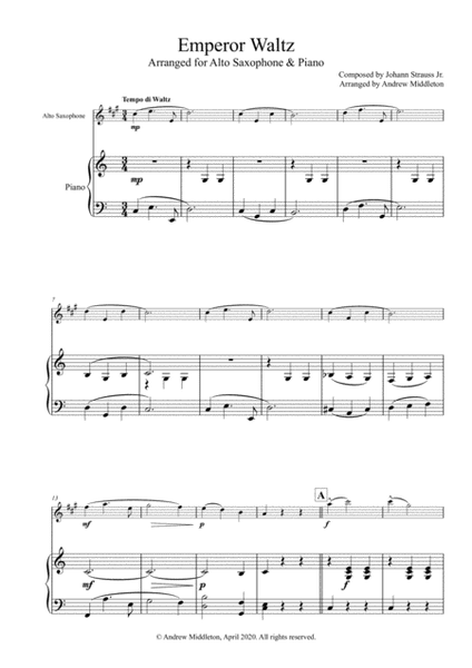 Emperor Waltz arranged for Alto Saxophone and Piano image number null