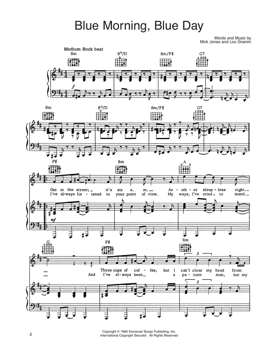 Blue Morning, Blue Day Piano, Vocal, Guitar scores gallery preview page 1