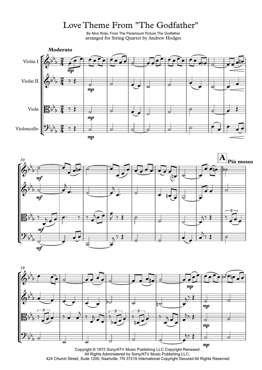 The Godfather (love Theme) String Quartet scores gallery preview page 1