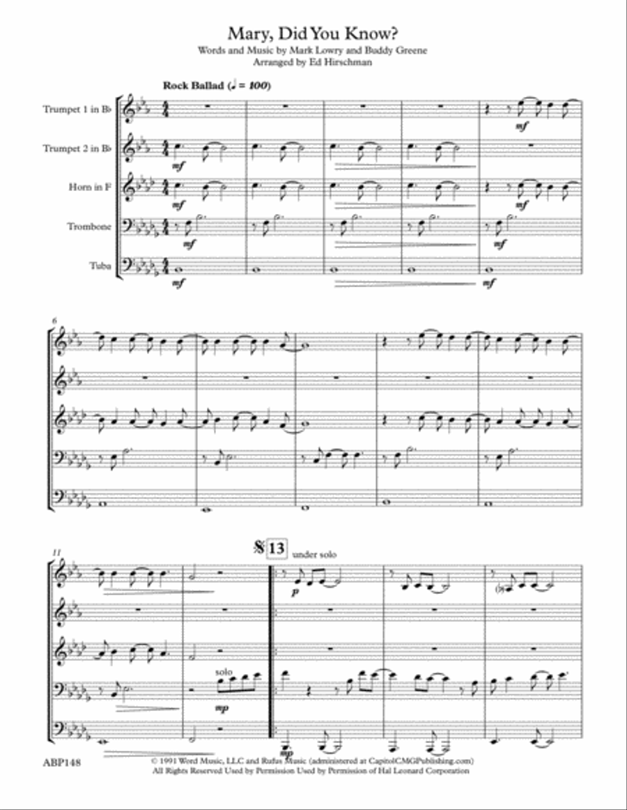 Mary, Did You Know? Brass Ensemble scores gallery preview page 2