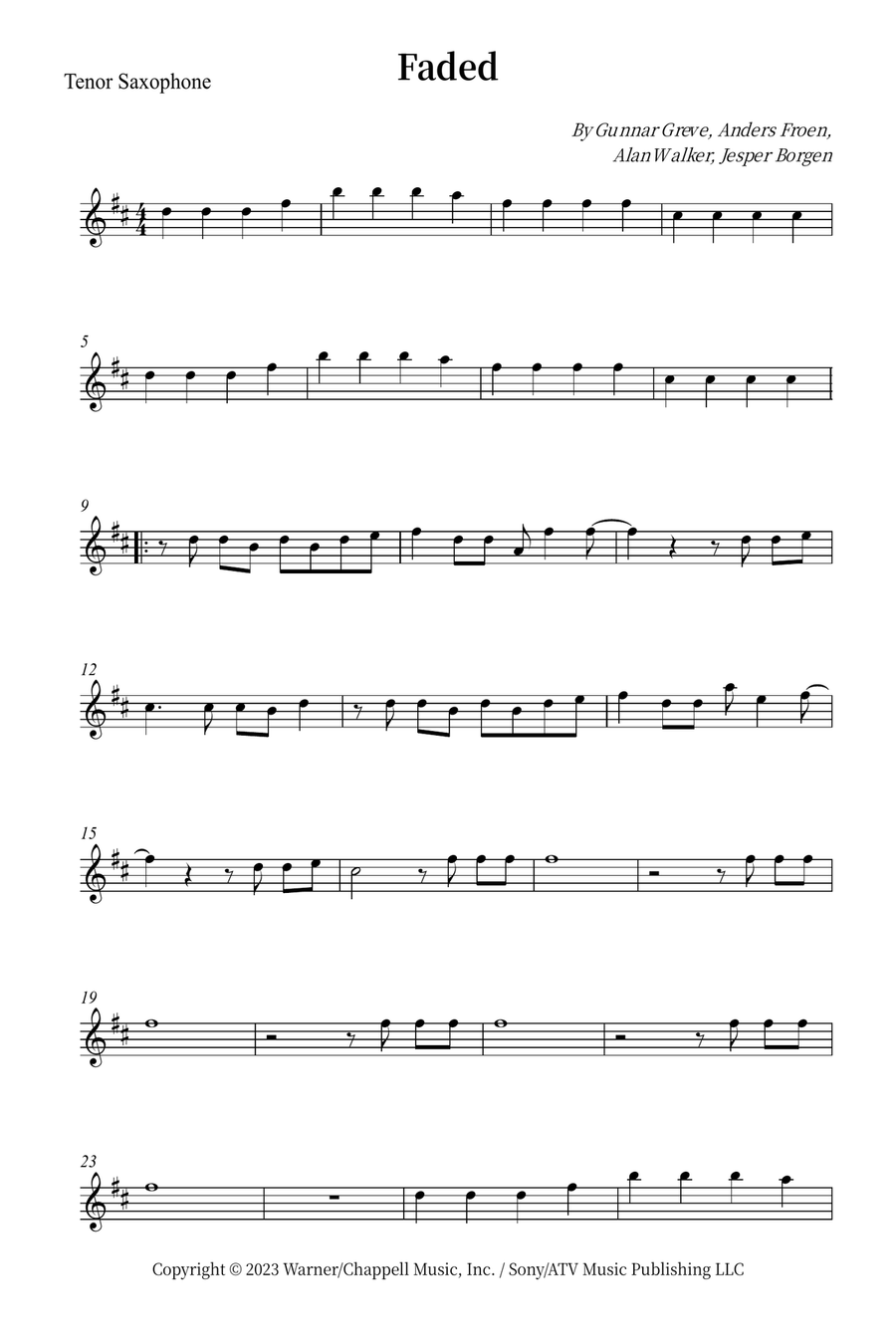 Faded Tenor Saxophone scores gallery preview page 1