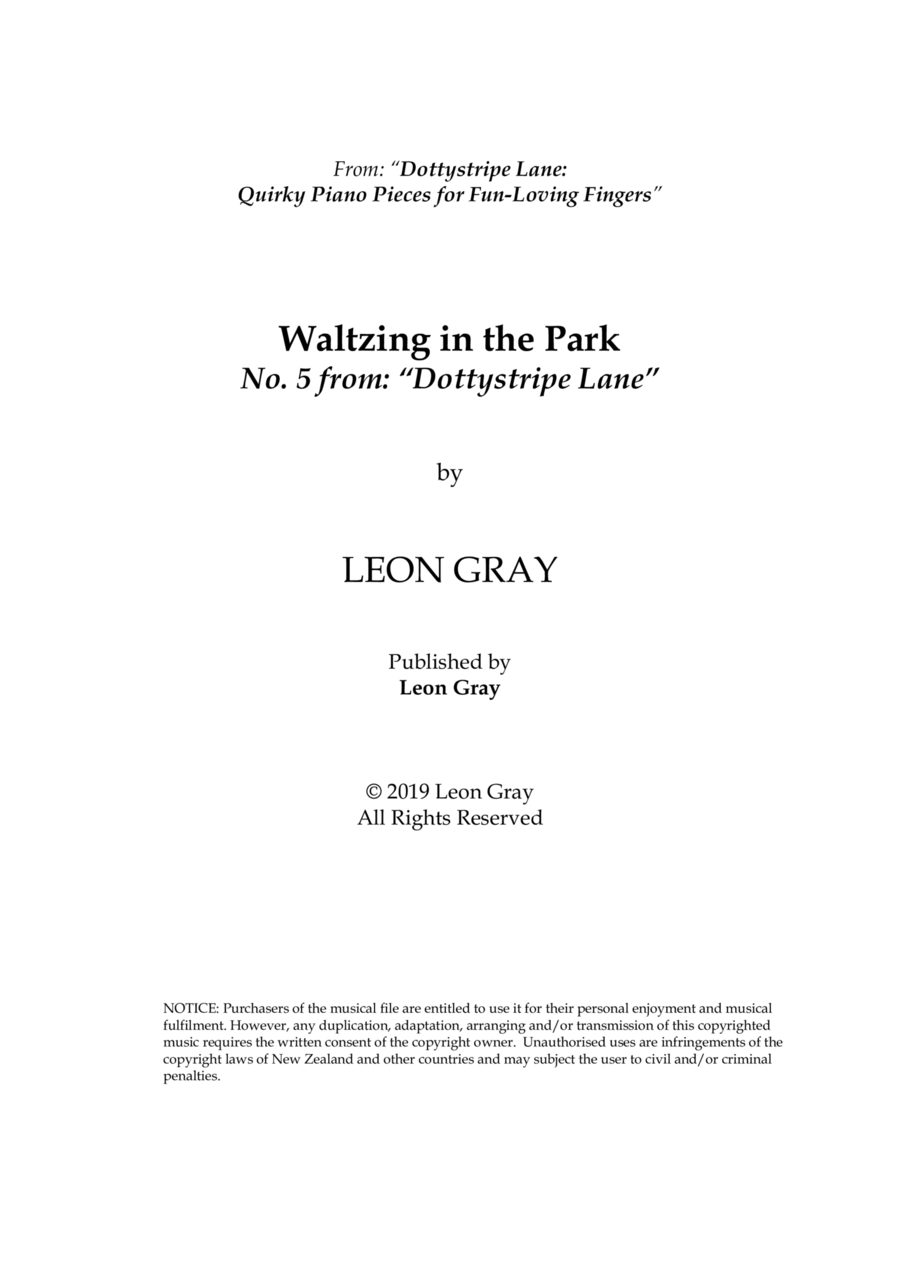Waltzing in the Park (No. 5), Dottystripe Lane © 2019 Leon Gray Piano Solo scores gallery preview page 1