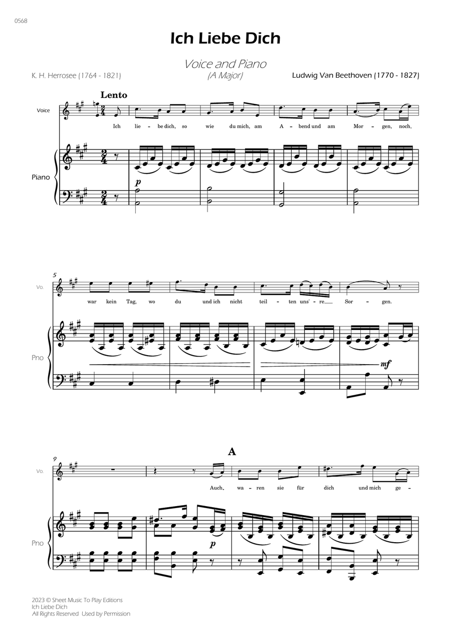 Ich Liebe Dich - Voice and Piano - A Major (Full Score and Parts) Piano, Vocal scores gallery preview page 3