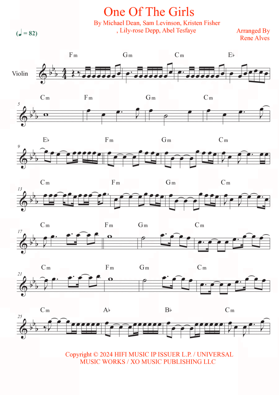 One Of The Girls Violin Solo scores gallery preview page 1