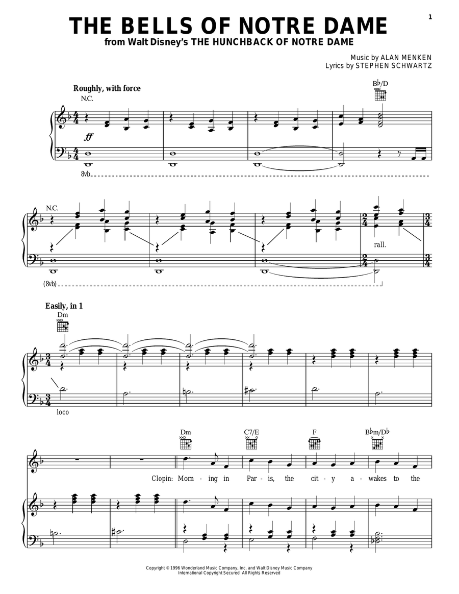 The Bells Of Notre Dame Piano, Vocal, Guitar scores gallery preview page 1
