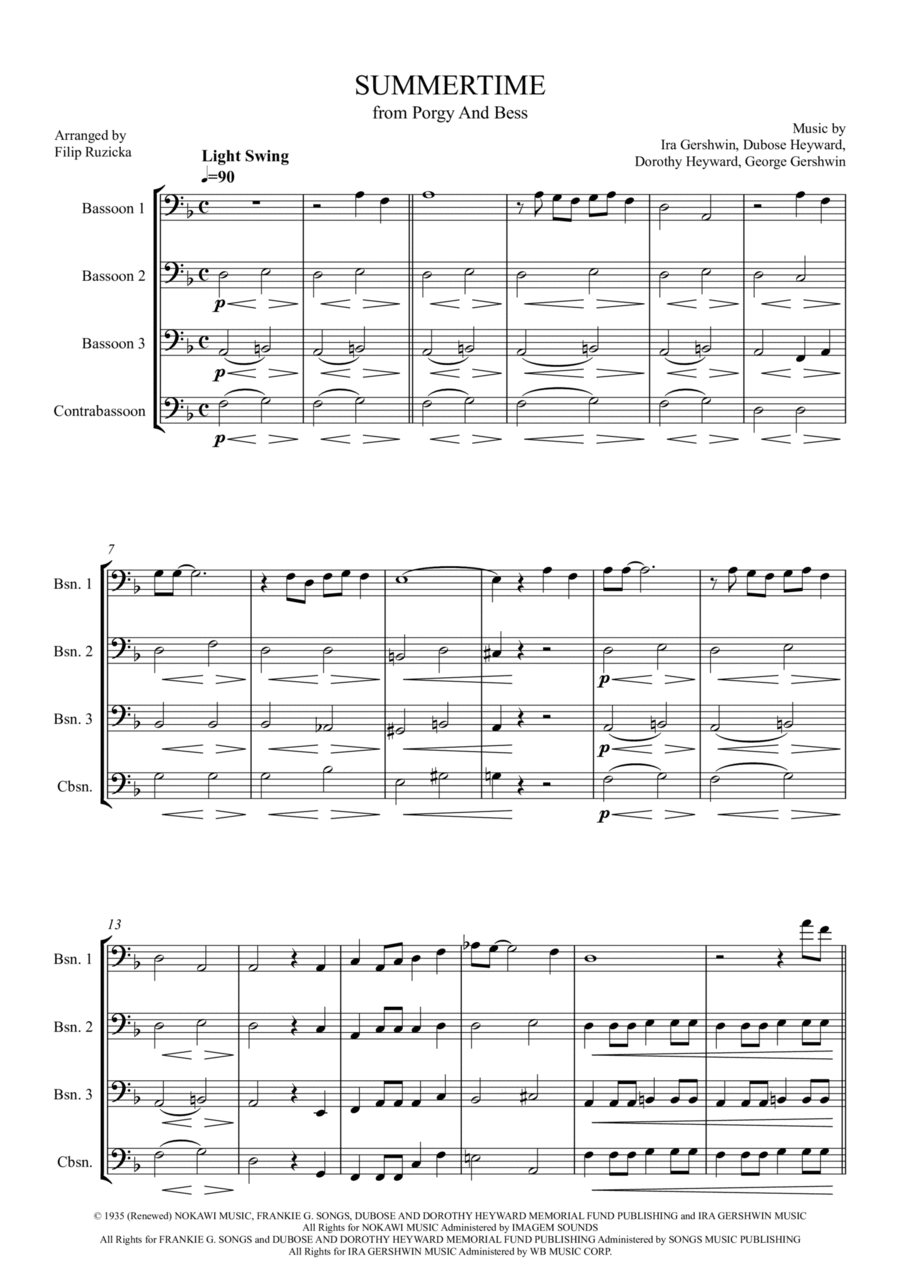 Summertime Summertime Bassoon Quartet scores gallery preview page 1