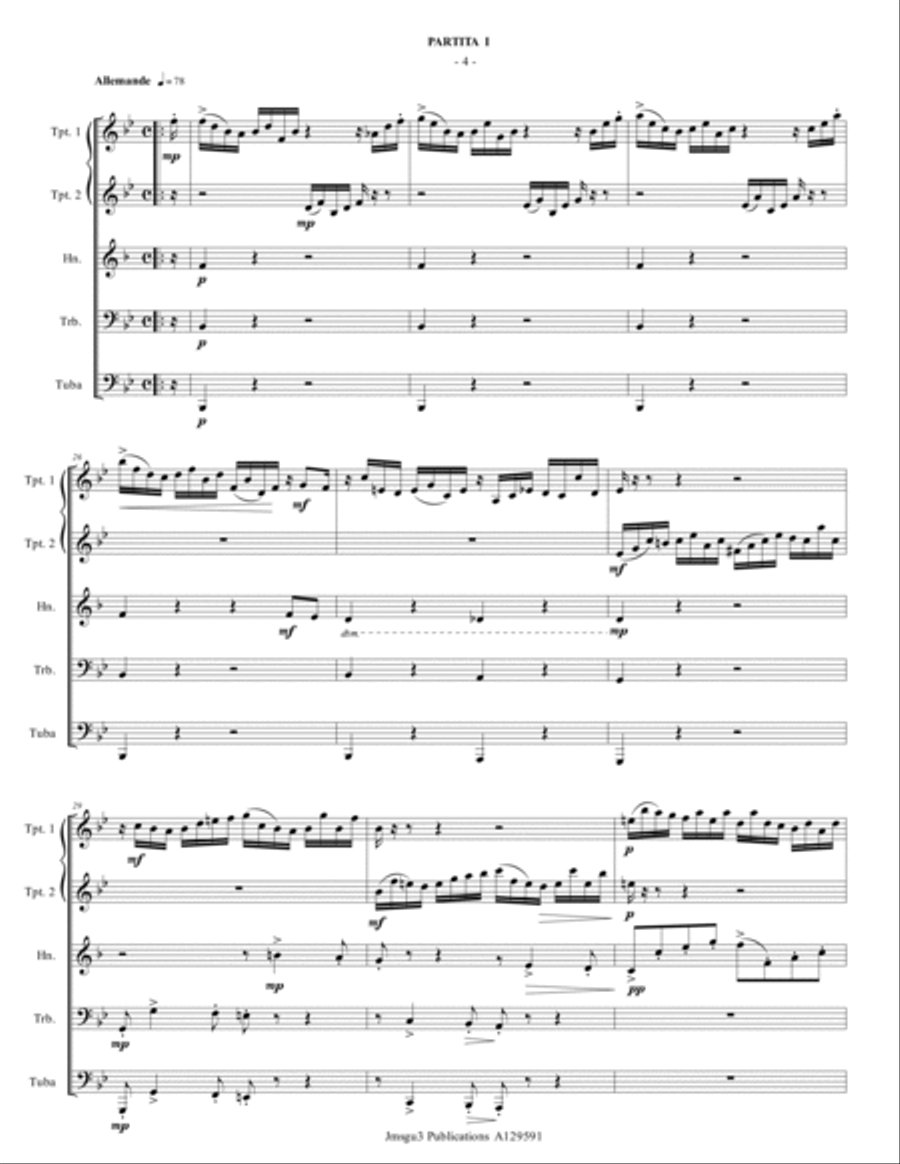 BACH: Six Partitas Complete BWV 825-830 for Brass Quintet Brass Quintet scores gallery preview page 4